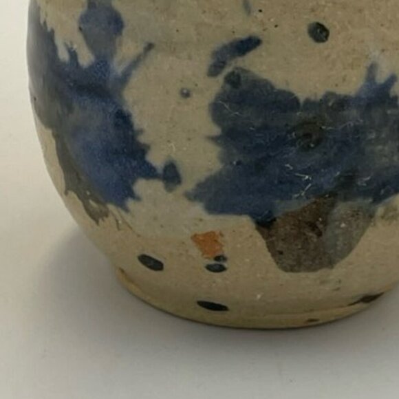 Art Pottery Coffee Mug Blue Black Beige Glazed Pinched Marked Splatter Ink Blot - Picture 3 of 7